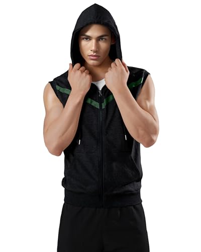 Image of Ohoo Mens Slim Fit Sleeveless Lightweight Zip Up Hooded Sweatshirt Vest Hoodie