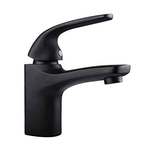 Goodcorner Messing Einhebel Wasserhahn Bad Schwarz Waschtischarmatur für Bad Aufsatzwaschbecken mit 50 cm Kaltes Warmes Wasser 3/8 Zoll Schläuche Cover