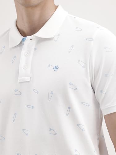 Image of WROGN Men's 240 GSM Cotton Pique Polo T-Shirt | White All-Over Print | Slim Fit