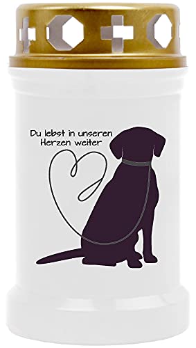 HS Candle Grabkerze Grablicht mit Tier-Motiv (Hund Leine) - ca 40h Brenndauer je Kerze (12cm, Ø 6cm) - viele Verschiedene Designs