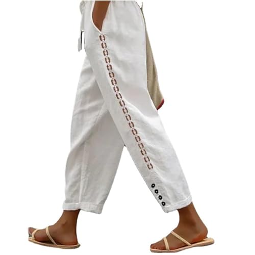 TIAFORD Women's Summer Casual Cotton Linen Pants Elastic High product image