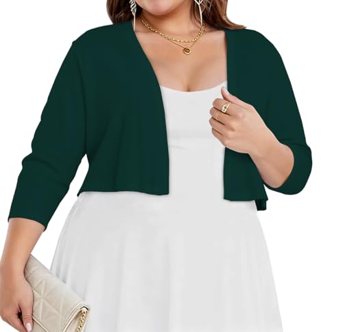 Image of Plus Size Shrugs for Women 3 /4 Sleeve Cropped Cardigan Knit Sweaters Open Front Bolero 2026