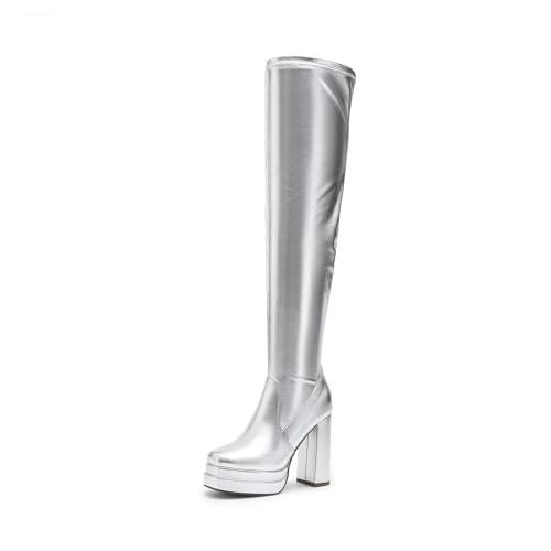 Image of DREAM PAIRS Women's Platform Over The Knee Thigh High Boots Chunky High Heels Square Toe Long Fall Y2K Gogo Boots