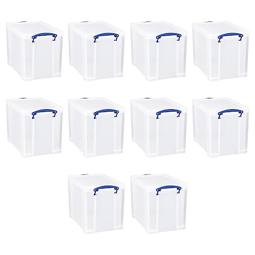 Image of Really Useful Box 19 Liter Plastic Stackable Storage Container with Snap Lid & Built-in Clip Lock Handles for Home & Office Organization, (10 Pack)