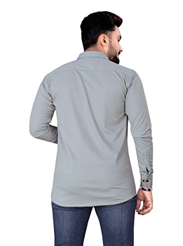 Image of Aishwarya Fashion Men's Solid Lycra Blend Full Sleeve Casual Spread Shirt
