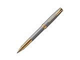 PARKER Sonnet Rollerball Pen, Prestige Chiselled Silver with Gold Trim, Fine Point Black Ink