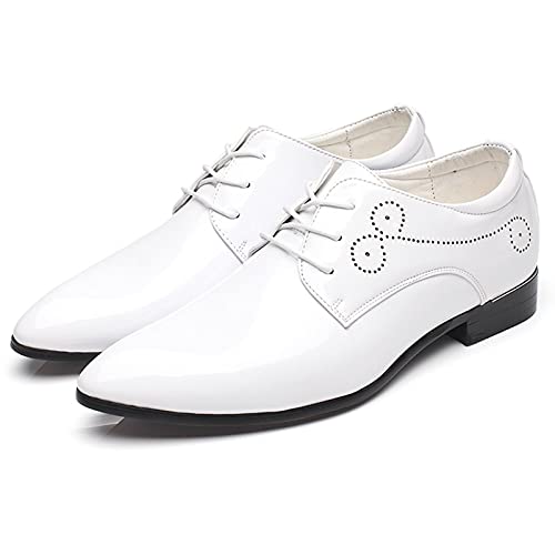 Dress Shoes for Men Lace Up Derby Shoes Pointed Toe PU Leather Low Top Slip Resistant Rubber Sole Anti-Slip Block Heel Classic(White,10 M US)4