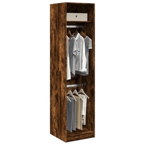Teenpull Armario de madera de roble ahumado, 50 x 50 x 200 cm, con barra para ropa, espacio de almacenamiento y estantes, moderno, ahorra espacio, para dormitorio, dormitorio juvenil y vestidor