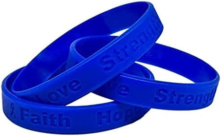 25 Blue Ribbon Awareness Bracelets 100% Medical Grade Silicone Bracelets - Latex and Toxin Free - (25 Bracelets) - Support colon, colorectal cancer, child abuse, respiratory Awareness