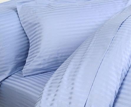 SONATIA Bed Sheet Set 600 Thread Count Sateen Stripe 100% Egyptian Cotton (Aqua Blue) Queen