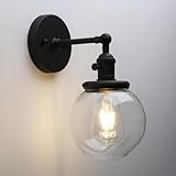 Pathson Industrial Wall Sconce with Round Clear Glass Globe Shade, Vintage Style Wall Lamp Farmhouse Wall Light Fixtures for Loft Bathroom Bedroom