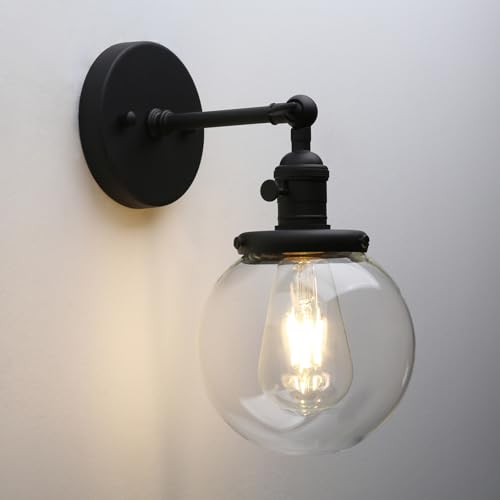 Pathson Hardwired Wall Sconce with Clear Globe Glass and Switch, Vintage Bathroom Vanity Light Wall Lamp Farmhouse Wall Light Fixtures for Loft Bathroom Bedroom