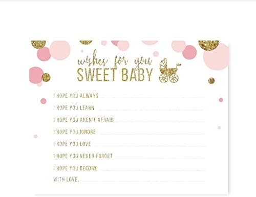 Andaz Press Blush Pink Gold Glitter Girl Baby Shower Party Collection, Games, Activities, Decorations, Wishes for Baby Cards, 20-Pack