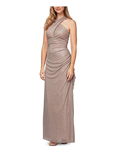 Image of Mesh Dress with Beaded Halter Style Neckline and Cascade Ruffle Detail Skirt