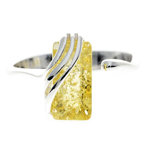 Bague ambre de la Baltique rectangulaire argent 925 sterling réglable femme GL418