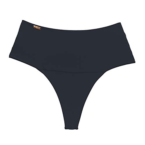 Calcinha de biquíni cintura dupla alta fio duplo Tamanho:G;Cor principal:Preto