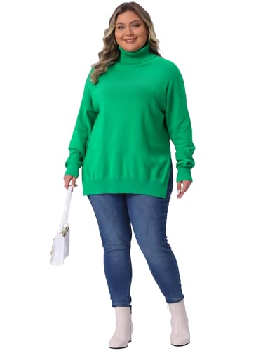 Agnes Orinda Plus Size Warm Sweaters for Women Turtle Neck Long Sleeve Side Slit Casual Loose Pullover Knit Top3