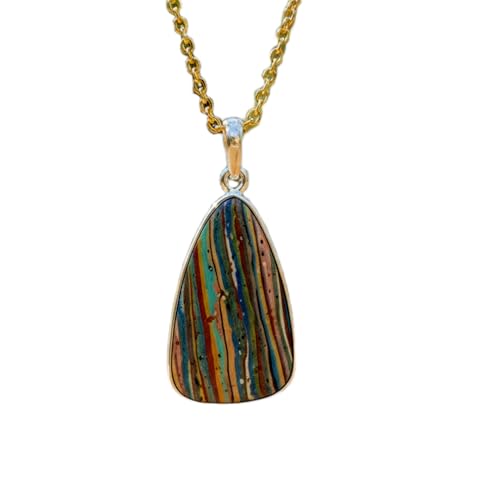 Collier jaspe arc-en-ciel naturel poire pendentif argent 925 chaîne 45cm bijoux unisexes