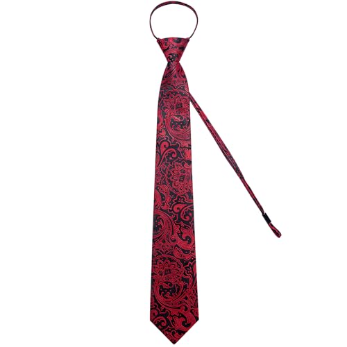 Image of DiBanGu Mens Zipper Ties Silk Adjustable Necktie Pocket Square | Paisley /Striped Pattern,Pre-tied Gift Tie Sets,Jacquard Woven,Pocket Square Cufflinks,Great for Formal & Business Wedding