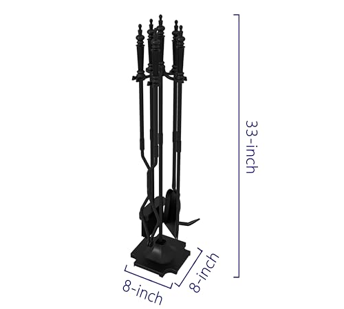 CALIDOLA 5-Piece Fireplace Tools Set 32.5In Cast Iron Indoor & Outdoor Fireside Accessories Includes Stand, Shovel, Brush, Tong, and Poker - Thumbnail 4