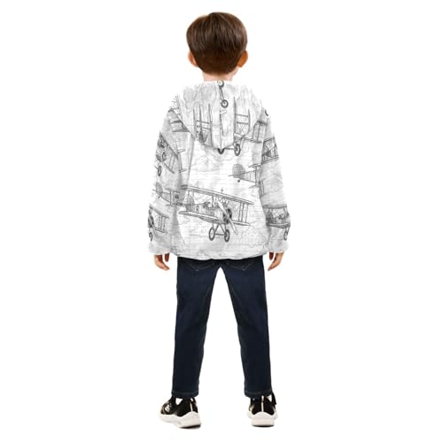 Airplane Sketches on Cloud Toddler Fleece Jacket Girl Boys Hooded Fleece Jacket Coat Warm Outwear Zip-up 3-10T4