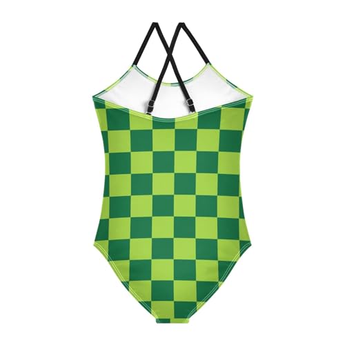 Image of Black and White Chess Girls One Piece Swimsuits Board Marble Tile Sport Halter Swimwear Beach Bathing Suit 3T