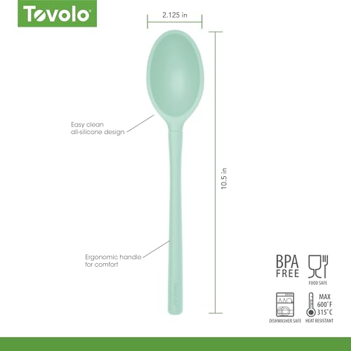 Image of Tovolo Flex Core Small Deep Spoon Silicone for Cooking Mixing Baking, Dishwasher Safe BPA Free All Silicone Kitchen Mini Spoon Heat Resistant Nonstick Safe Serving Spoon, Aqua Seafoam Green