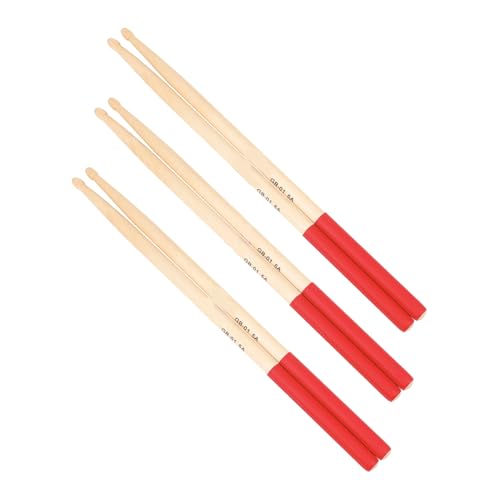 Baquetas de Madera Rojo 3 Pares para Batería miniatura 1