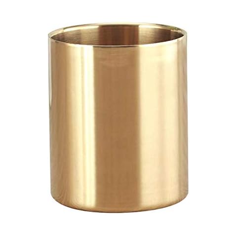 Gold Pencil Holder Cup Pen Pot Cosmetic Brushes Holder 3mm Dual-Layer Super Thick Golden Makeup Brush Holders Flower Vase for Office Home Desk Accessories Organizer (Gold) Cover