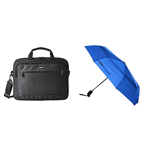 Image of AmazonBasics 14-Inch Tablet Bag, Black Automatic Open Travel Umbrella with Wind Vent - Royal Blue