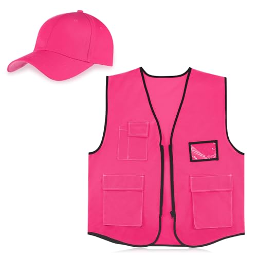 Chapeau de chasse rose vif et gilet de randonnée adulte