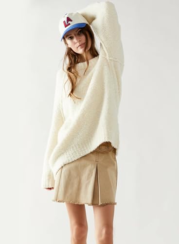 Image of Beaully Women's Oversized Crewneck Sweaters | Oversized style, Tunic sweater, Fuzzy knit, Soft knit, Loose fit, Drop shoulder