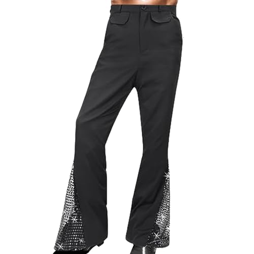 Mens 70s Boys Classic Casual Retro Sequins Flare Casual Pants Sequins Slip4