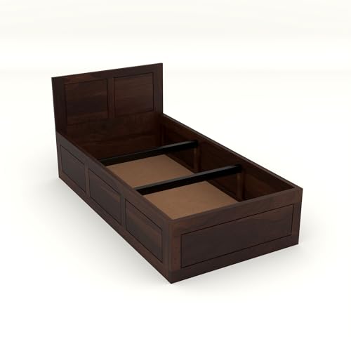 Image of Solid Sheesham Wood Single Size Bed with Box Storage for Bedroom Living Room Single Cot for Home Wooden Palang for Hotel (Walnut, Size 6 * 3)