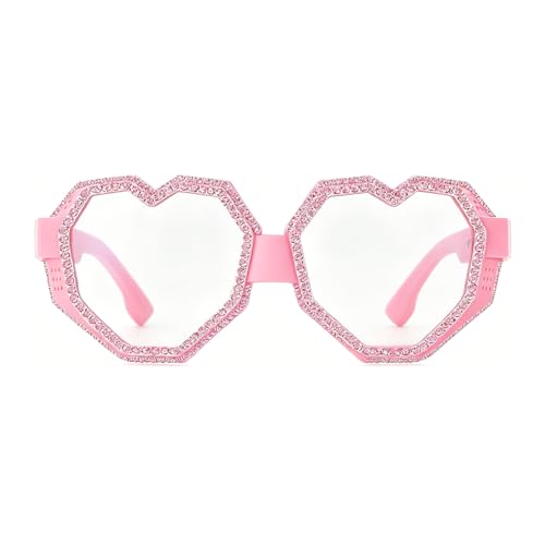 Image of laureles Fashion Rhinestone Heart Shaped Goggle Y2K Sunglasses Women One Piece Oversized Love Sun Glasses Men