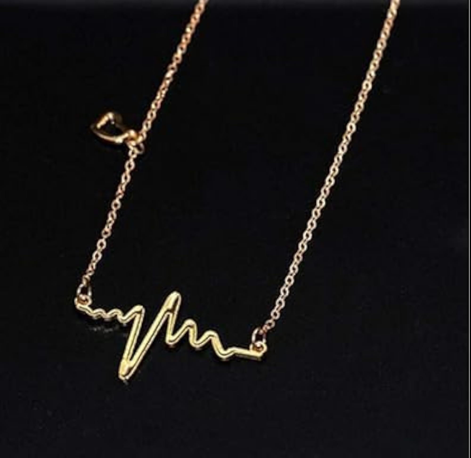 Ekg Necklace Heartbeat Rhythm With Love Heart Shaped Gold