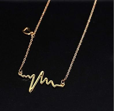 Ekg Necklace Heartbeat Rhythm With Love Heart Shaped Gold