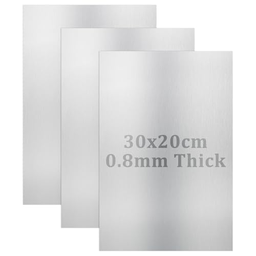 SENENQU 3 Pack 300 x 200mm / 12 x 8 Inch Stainless Steel Sheets, 0.8mm Thick Stainless Steel Plates, Metal Sheets Shim Plates for Kitchen DIY Craft Making