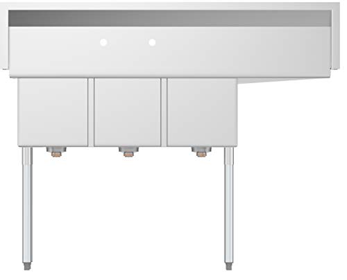 Koolmore 3 Compartment Stainless Steel Nsf Commercial Kitchen Sink With Large Drainboard - Bowl Size 12" X 16" X 10", Silver #TOP6