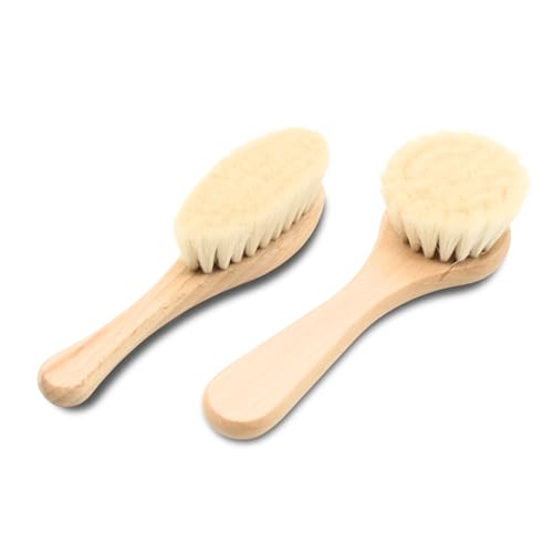 DOJA Barcelona Cepillo Madera para Masaje Bebe   Pack 2   Efectividad en el Cuidado del Cabello, Cerdas Extremadamente Suaves; Cepillo Bebe Recien Nacido y Cepillo para Pelo con Facilidad de Uso