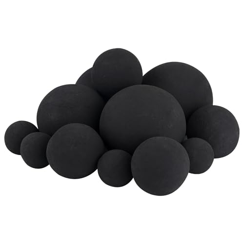 Skyflame 12PCS Ceramic Fireplace Balls Mixed of 4 Sizes Fire Pit Balls Set for Indoor and Outdoor Fire Tables or Fireplaces Accessory Black