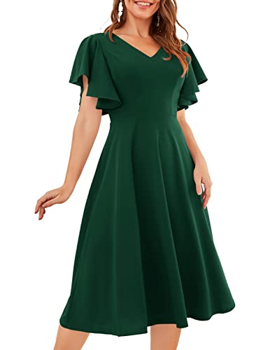 Image of Bridesmay Women's Formal Wedding Guest Dress for Women 2026 Short Sleeve Fit and Flare Tea Party Dresses