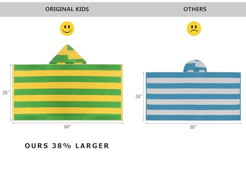 ORIGINAL KIDS Hooded Bath Towel Wrap - 100% Cotton Terry Large Oversized Hooded Kids Towel - Toddler Shower Pool Beach Towel - Soft Plush Absorbent Quick Dry Gift - 30x60 - Cabana Stripe Green Yellow - Thumbnail 2