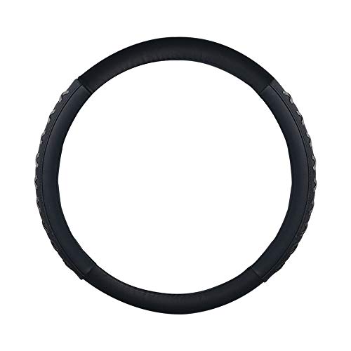Image of FH Group Universal Fit 15 Inch Genuine Leather with Lace-Up Detailing Steering Wheel Cover fits Most Cars, SUVs Gray