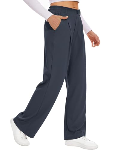 Desol Hosen Damen Waffel Lang Palazzo Hose Elegant Stoffhose Anzughose Damen Weite Sommerhose mit Taschen High Waist Hos...