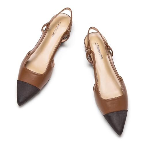 C.Paravano Women's Pointed Toe Slingback Flats | Comfort Heeled Sandals | Slip-On Flats | Perfect for Casual, Business, Party, Date