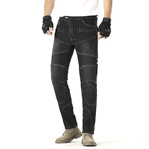 Moetceys Men Motorcycle Pants With Armor Dirt Bike Riding Pants Motocross Motorbike Biker Denim Jeans With Hip Knee Pads Vintage Black #TOP6