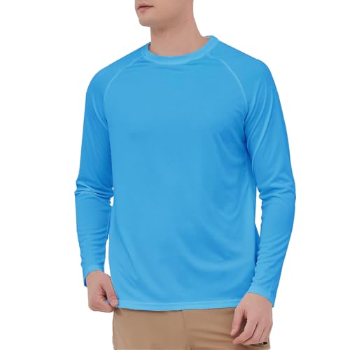 HYCOPROT Camiseta UV Hombre Camisa de Manga Larga UPF 50+ Protección Solar Camisetas Secado Rashguard Rápido Transpirable para Natación Pesca Verano (Azul Cielo, M)