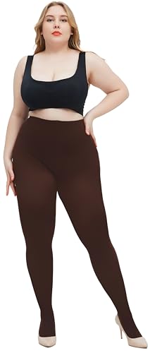 Image of Women's Plus Size Tights Opaque Ultra-Soft Pantyhose High Waist Run Resistant Solid Color Elastic Tights 1X, 2X, 3X, 4X Brown + Burgundy X-Large