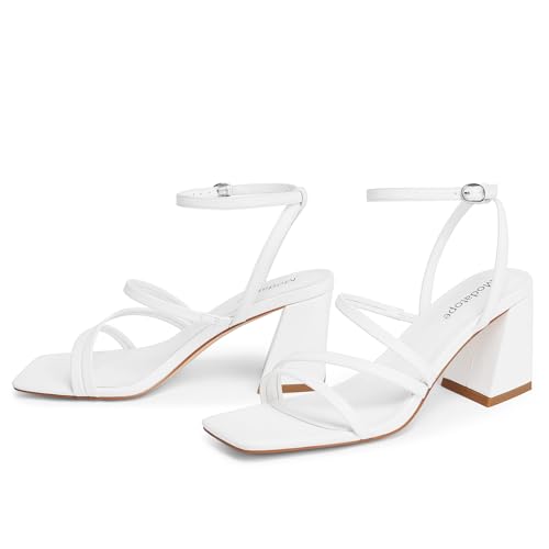 Image of Modatope Women's Heeled Sandals Square Toe Chunky Strappy Heels Prom Shoes | Stable Chunky Heel, Adjustable Ankle Strap, All-Day Comfort Sole, Unique Style For Parties, Proms, Weddings & All Occasions